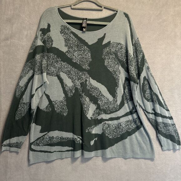 Marla Wynne Knit Top Lightweight Sweater Plus Size 2X Gray Art To Wear Abstract - Picture 1 of 7